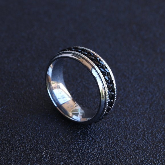 Fidget Ring, Spinner Ring, Anxiety Ring, Meditation Ring, Chain Spinner Ring Men - Picture 1 of 8